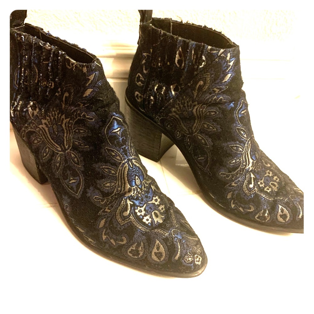 Jeffrey Campbell suede w/ silk woven detail boots